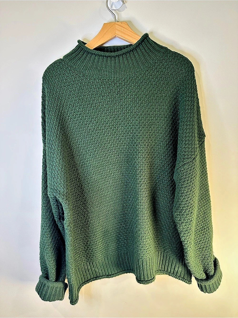 Forest Green Chunky Knit Mock Neck oversized fall Sweater XXL